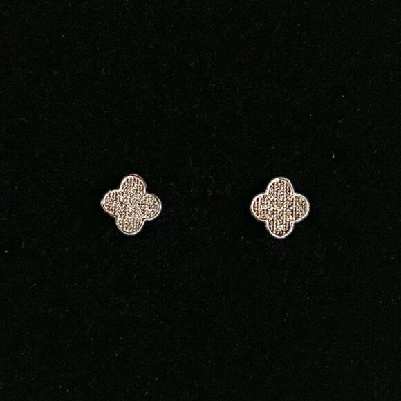 14k Real Gold 7 mm Clover Stud Earrings (7 x 7 mm) | Real Gold Earrings | - Picture 8 of 9